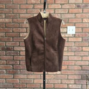 Lands’ End Women’s Brown Thermacheck Fleece Vest 
Size 6-8